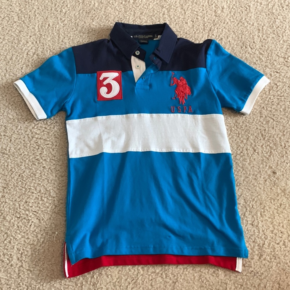 New boys uspa polo small blue and red